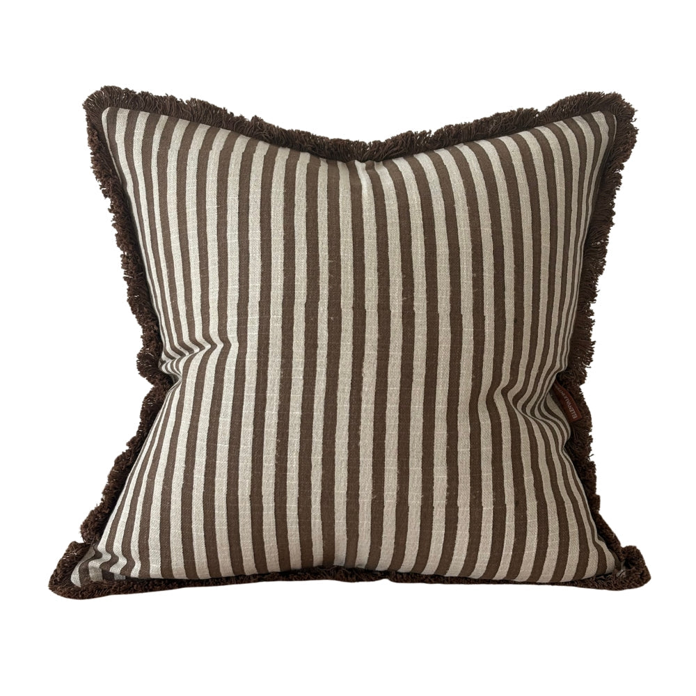 Brown and Oatmeal Fringed Cushion cover