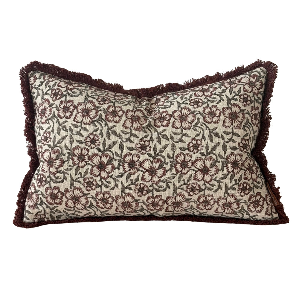 Burgundy Floral Print Cushion Cover