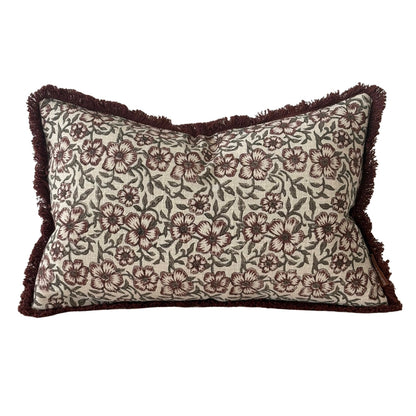 Burgundy Floral Print Cushion Cover