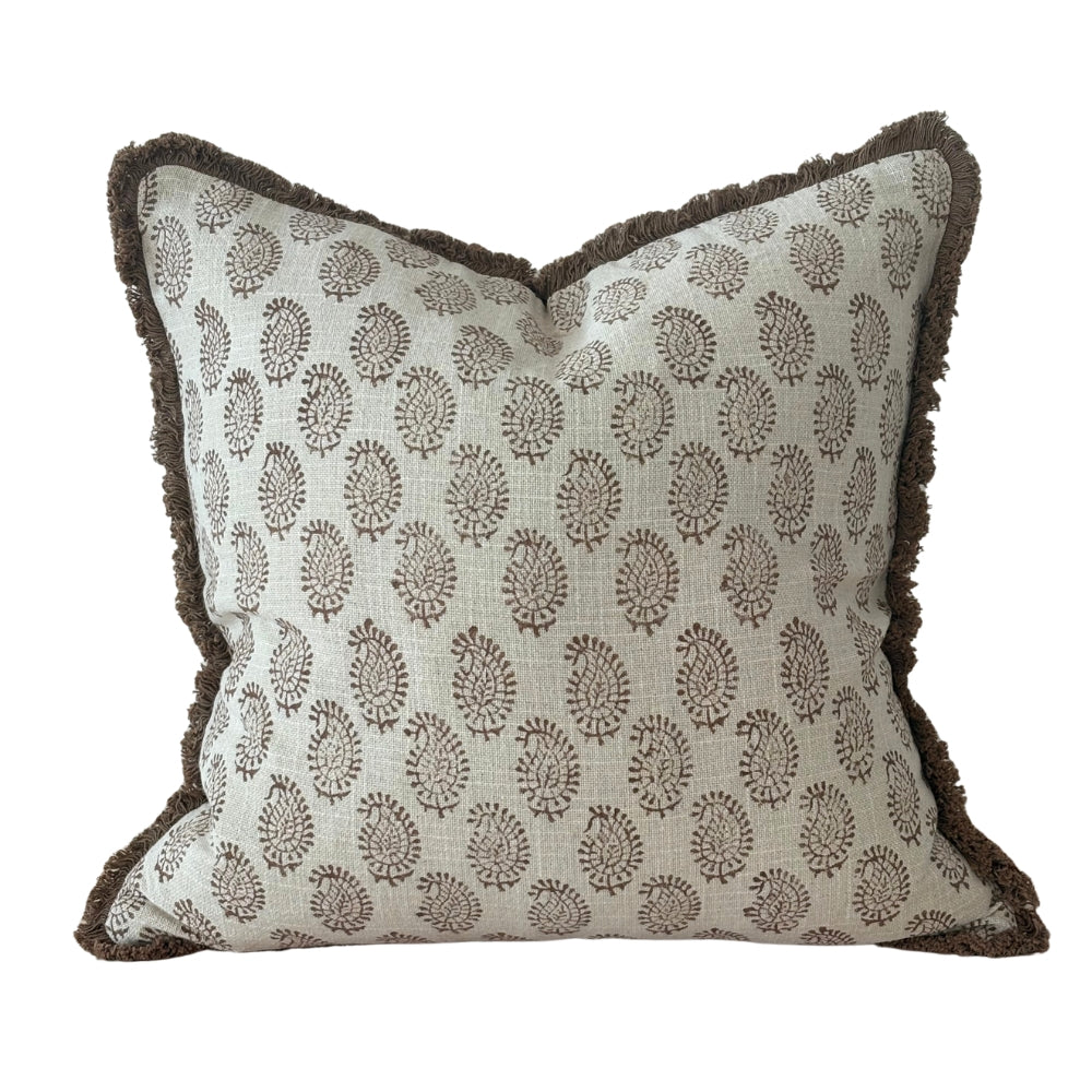 Chestnut Brown Paisley Print Cushion Cover