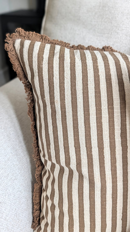 Brown and Oatmeal Fringed Cushion cover