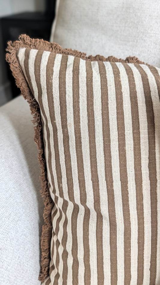 Brown and Oatmeal Fringed Cushion cover