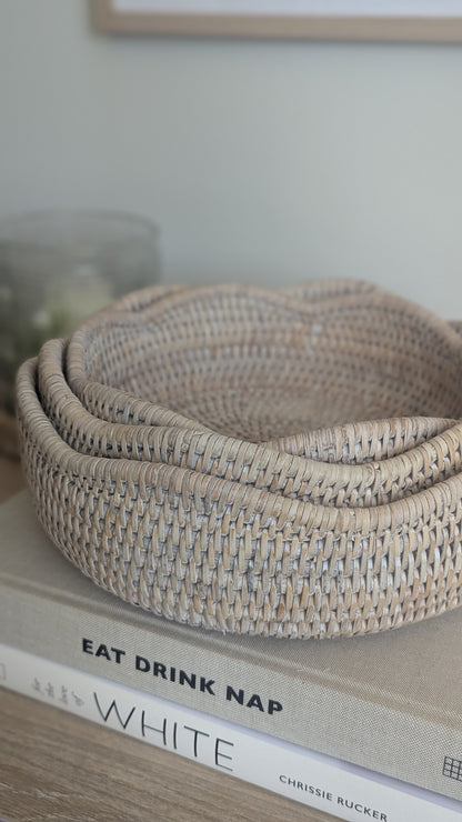 Scalloped Rattan Bowls
