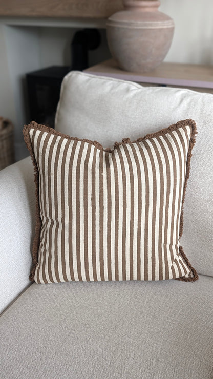 Brown and Oatmeal Fringed Cushion cover