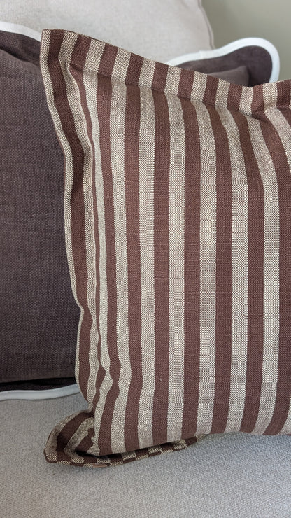Brown Striped Flanged Cushion Cover