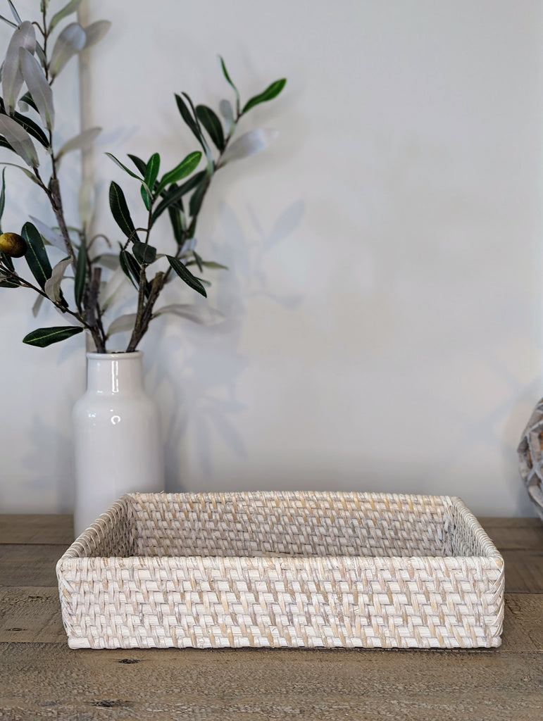 Small Whitewash Rattan Tray – Homestyle89