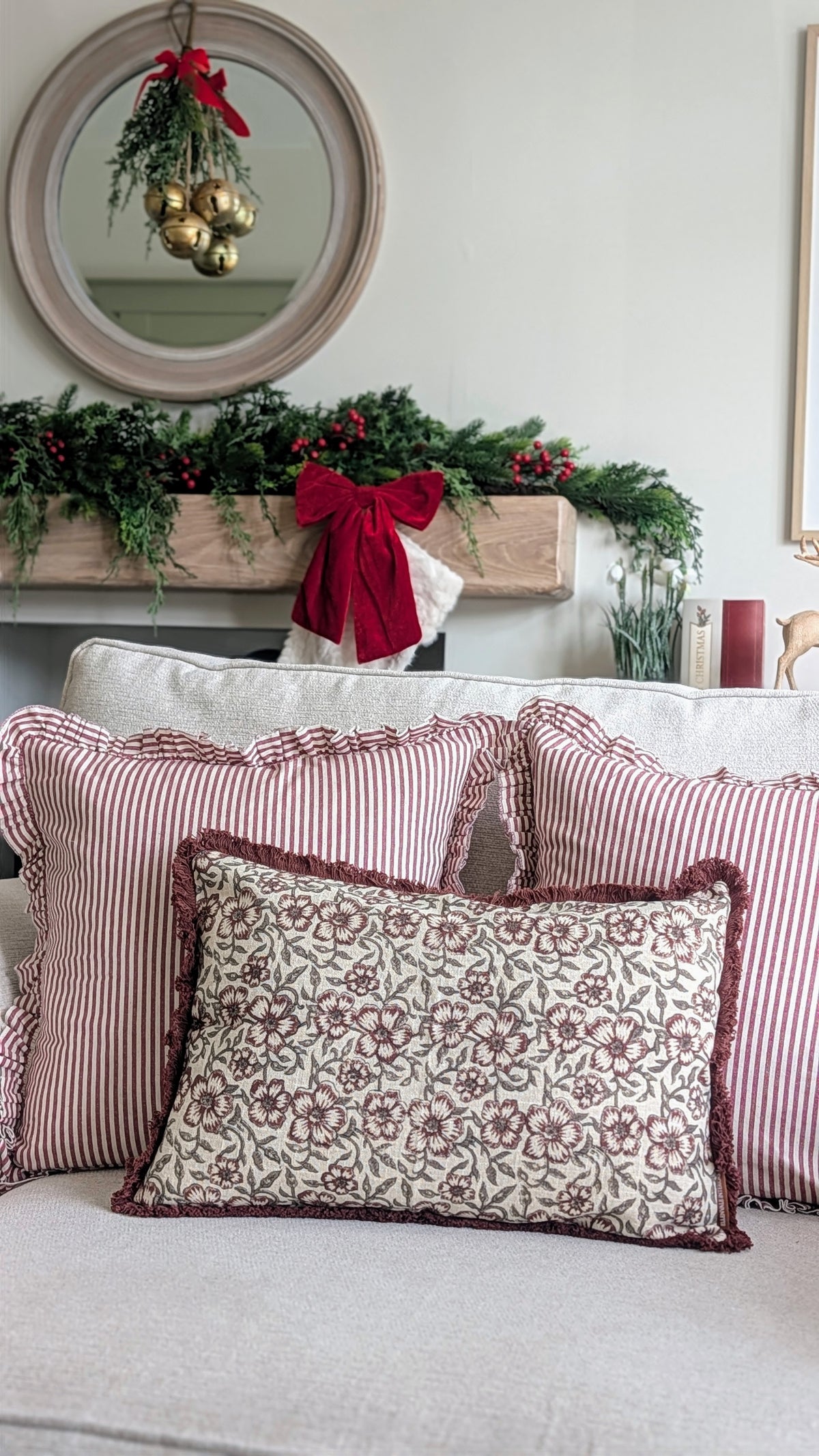 Burgundy Floral Print Cushion Cover