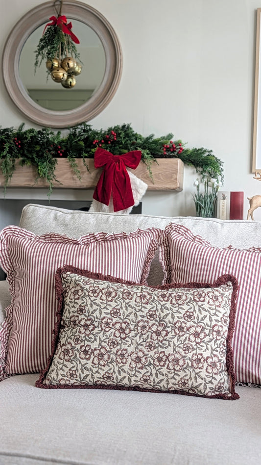 Burgundy Floral Print Cushion Cover