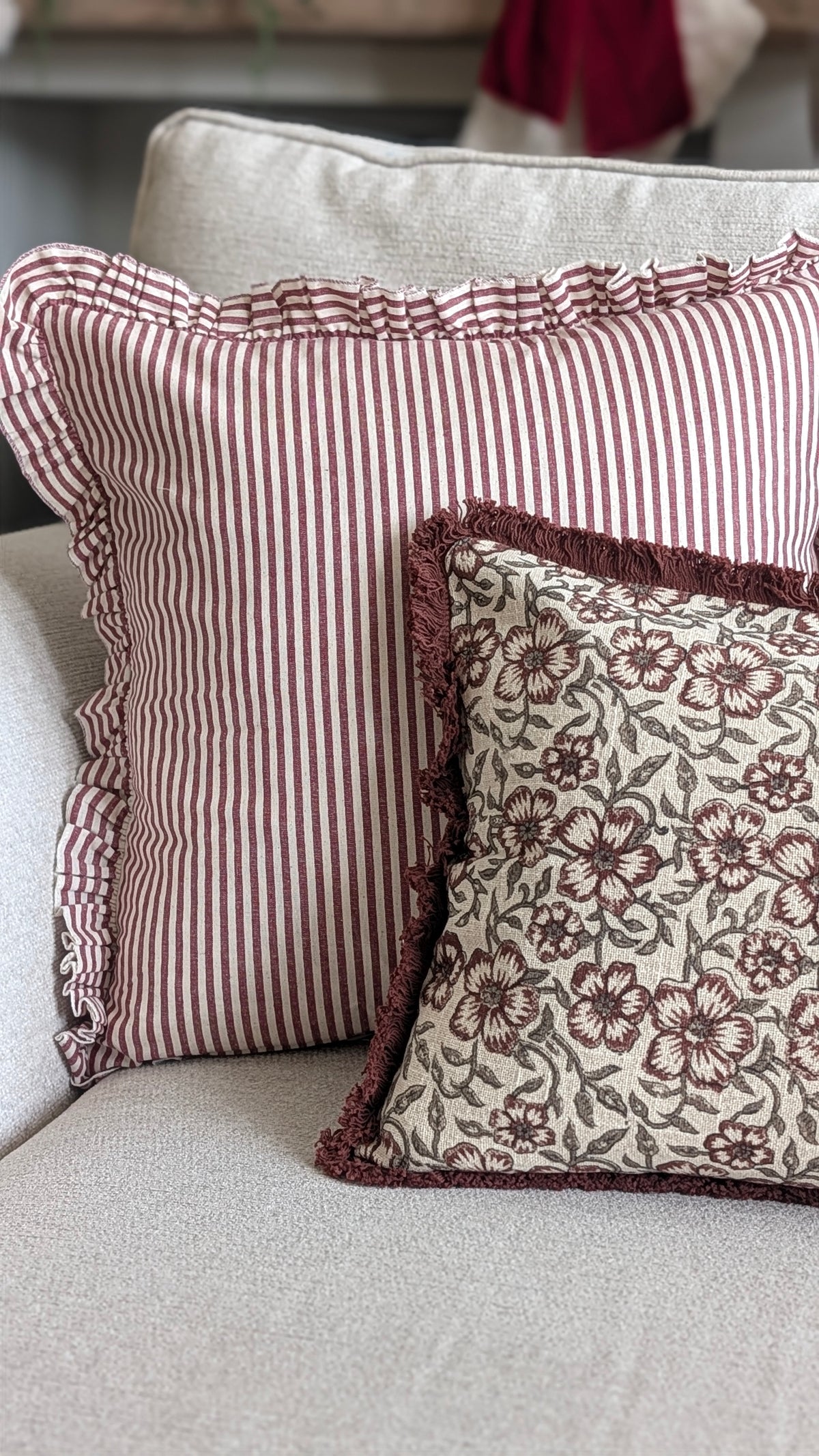 Burgundy Floral Print Cushion Cover