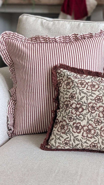 Burgundy Floral Print Cushion Cover