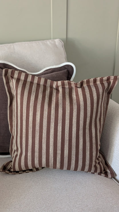Brown Striped Flanged Cushion Cover