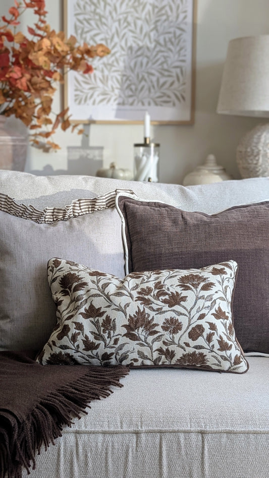 Brown Floral print Cushion Cover