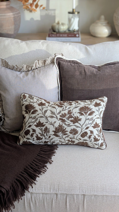 Brown Floral print Cushion Cover