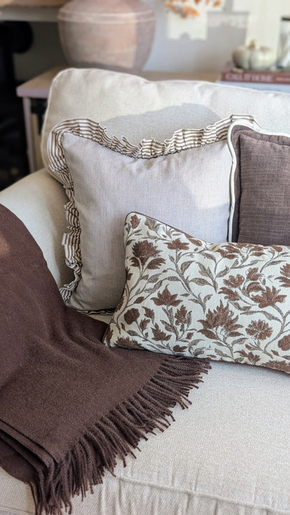 Brown Floral print Cushion Cover
