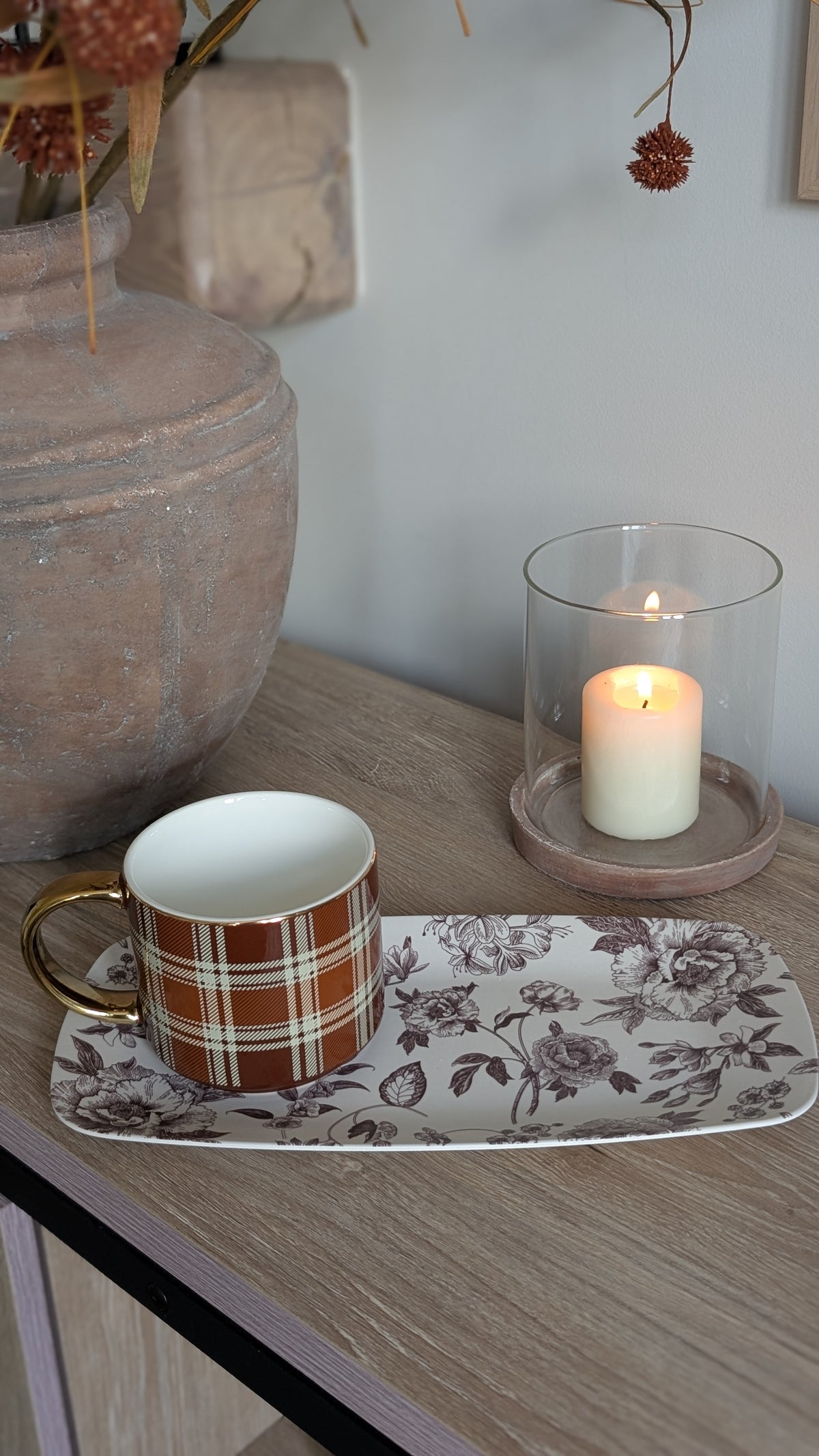 Brown Floral Stacking Melamine Tray - Set of 2