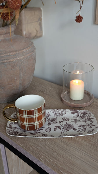 Brown Floral Stacking Melamine Tray - Set of 2