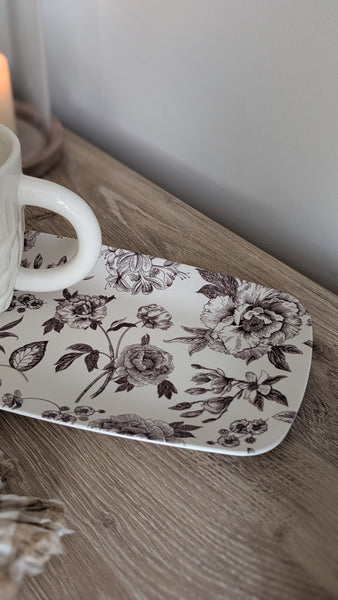 Brown Floral Stacking Melamine Tray - Set of 2