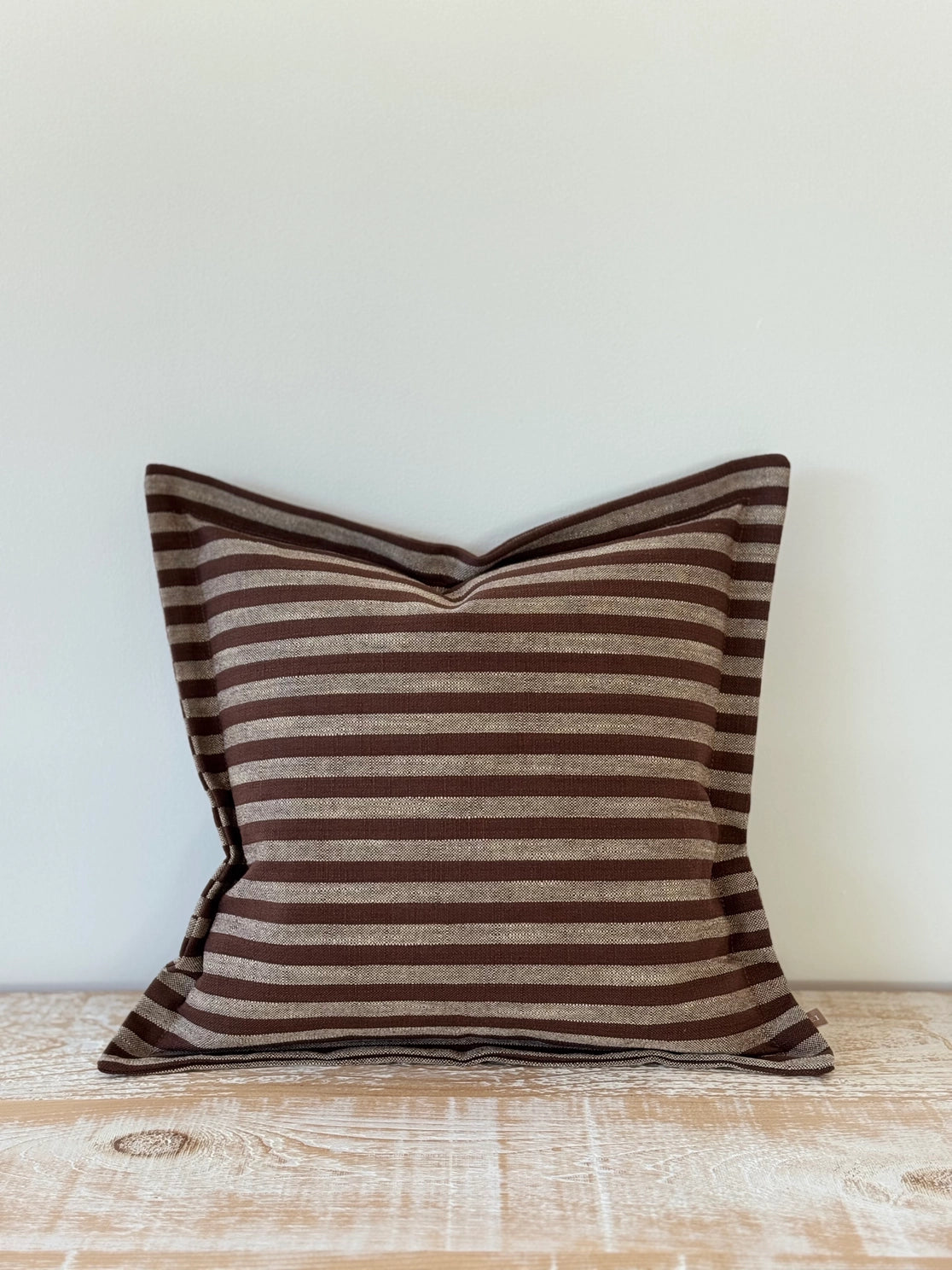 Brown Striped Flanged Cushion Cover