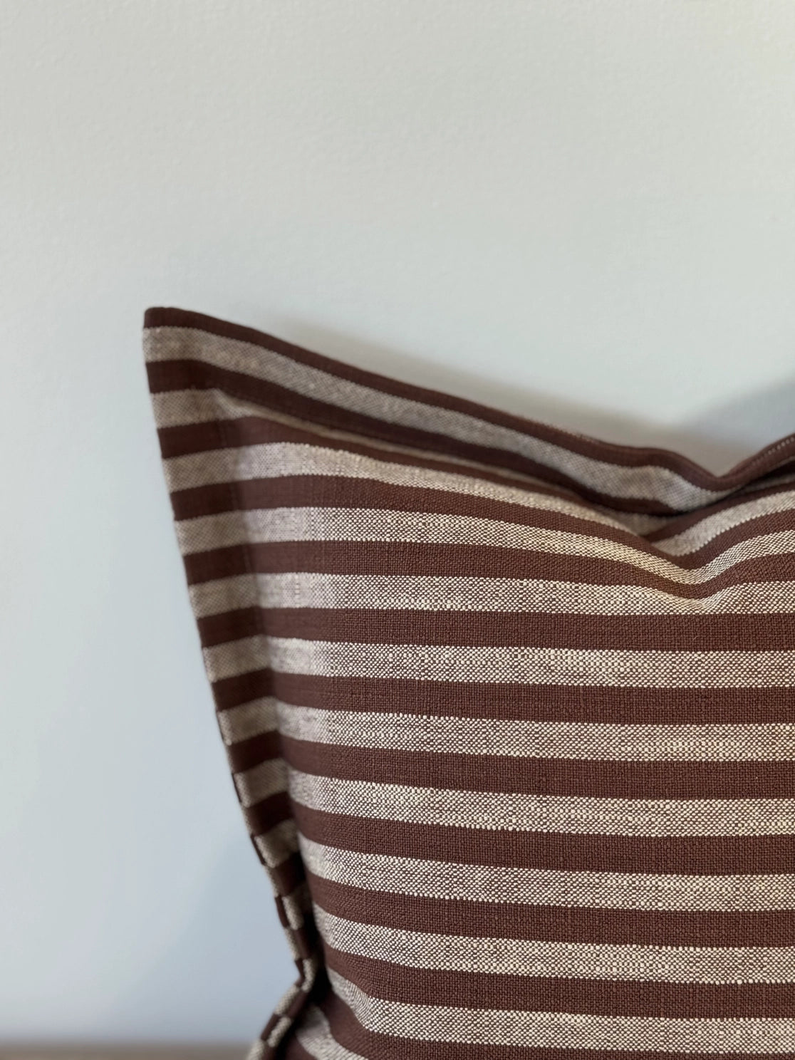 Brown Striped Flanged Cushion Cover