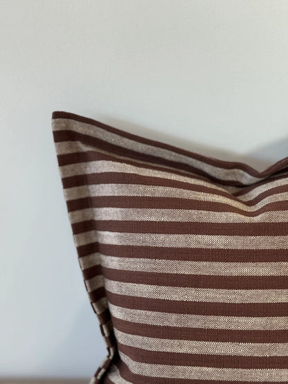 Brown Striped Flanged Cushion Cover
