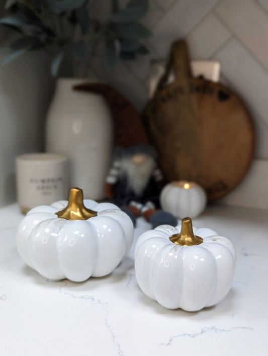 White and Gold Ceramic Pumpkins