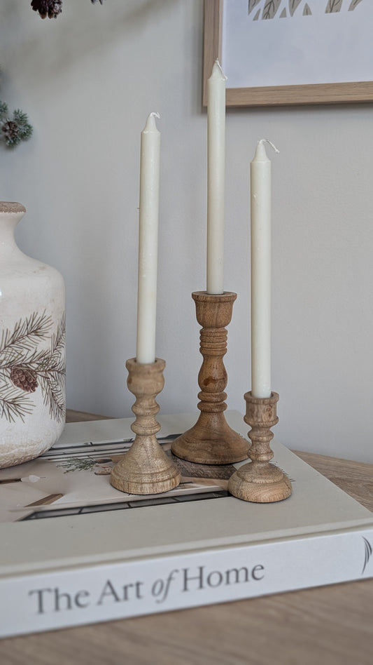 Set of 3 Wooden Candle Holders
