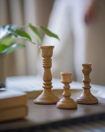 Set of 3 Wooden Candle Holders