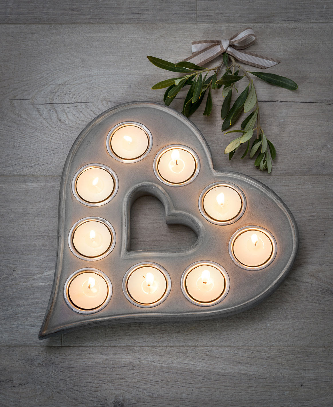 Grey Multi Heart Tealight Holder