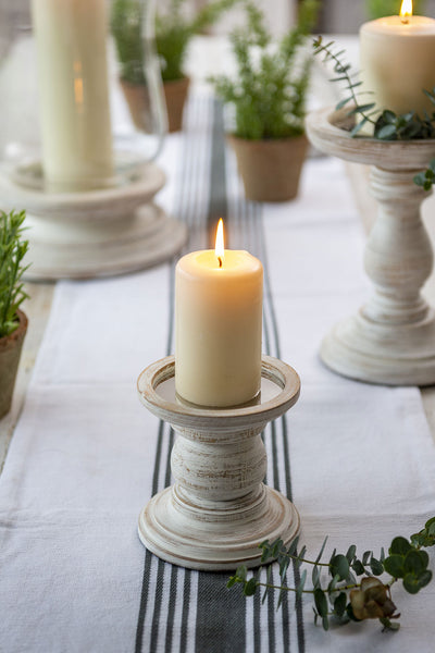 White Wooden Pillar Candle Holder