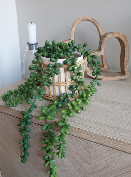 Speckled White and Woven Planter