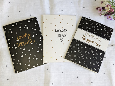 Set of 3 Black and White Notebooks