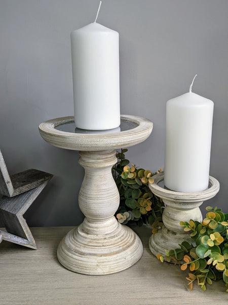 White Wooden Pillar Candle Holder