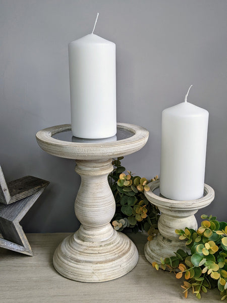 White Wooden Pillar Candle Holder