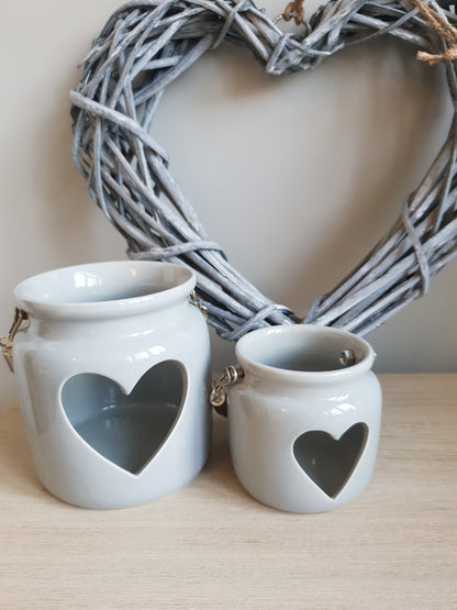 Grey Cut Out Heart Candle Holders