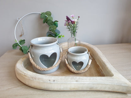 Grey Cut Out Heart Candle Holders