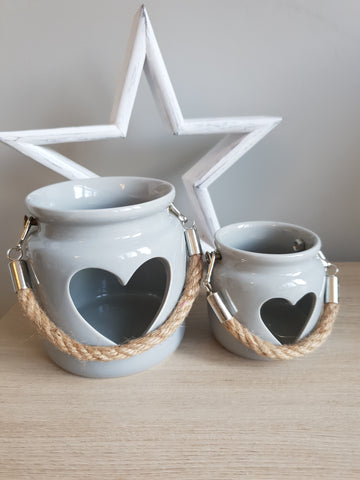 Grey Cut Out Heart Candle Holders