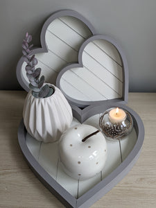Set of 3 Grey and White Heart Trays