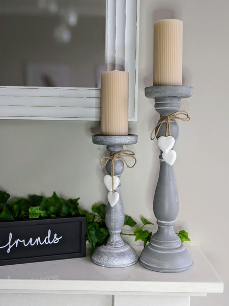 Grey Candlesticks with Hearts