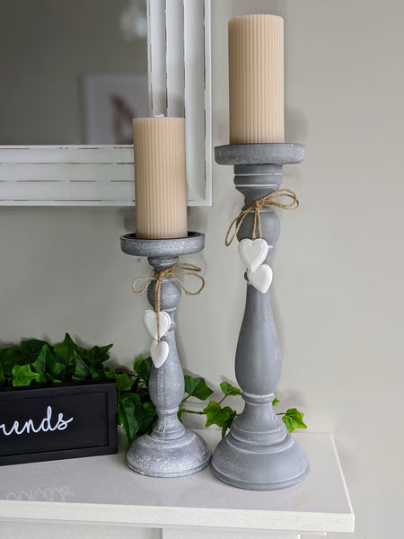Grey Candlesticks with Hearts