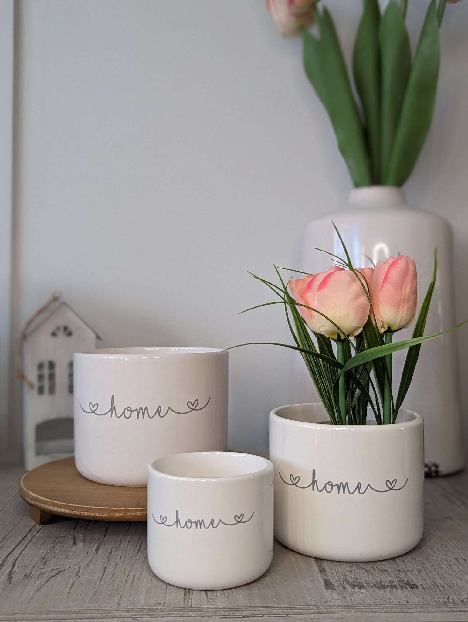 Set of 3 Ceramic 'Home' Pots