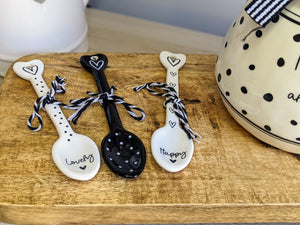 Set of 3 Black and White Spoons