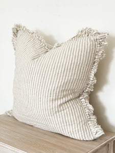Ruffled Linen Beige Stripe Cushion Cover