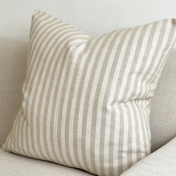 Linen Blend Striped Beige and Cream Cushion Cover