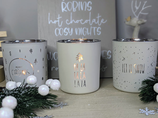 White Christmas Candle Pots