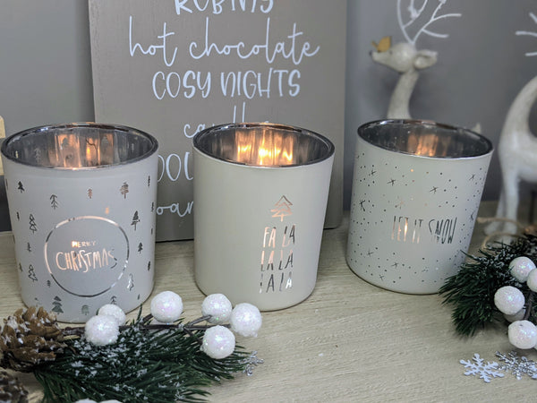 White Christmas Candle Pots