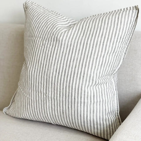 Narrow Grey Stripe Linen Blend Cushion Cover
