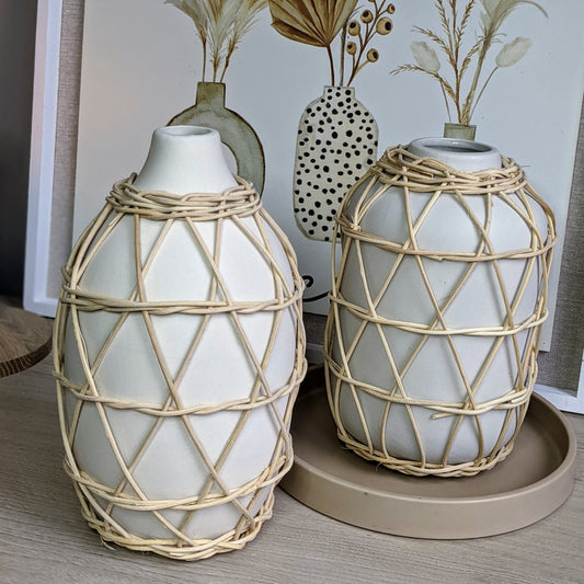 Rattan Wrapped Vases