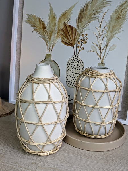 Rattan Wrapped Vases